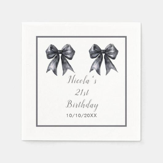 Serviette En Papier Black Coquette Bow fête d'anniversaire (Devant)