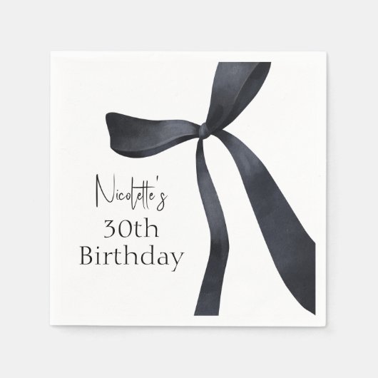 Serviette En Papier Black Coquette Bow Vieux argent 30e anniversaire (Devant)