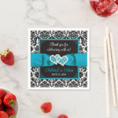 Serviette En Papier Black Damask, Turquoise Love Hearts Mariage (En situation)