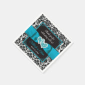 Serviette En Papier Black Damask, Turquoise Love Hearts Mariage (Coin)