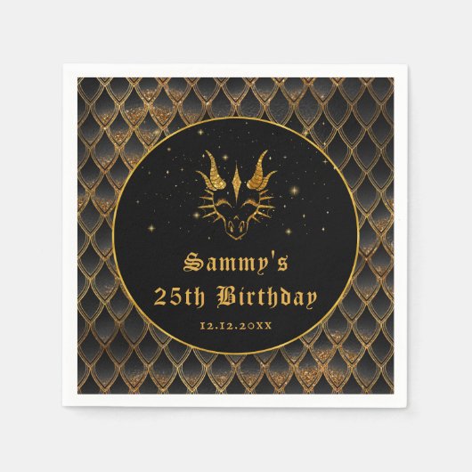 Serviette En Papier Black Dragon Scales Gold Faux Parties scintillant (Devant)