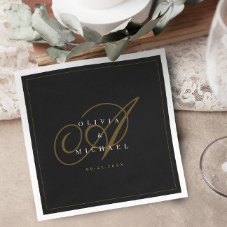 Serviette En Papier Black elegant classic calligraphy vintage wedding