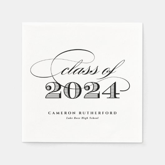Serviette En Papier Black Elegant Script 2024 Graduation Party (Devant)