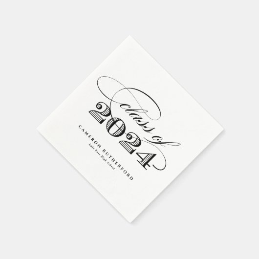 Serviette En Papier Black Elegant Script 2024 Graduation Party (Coin)