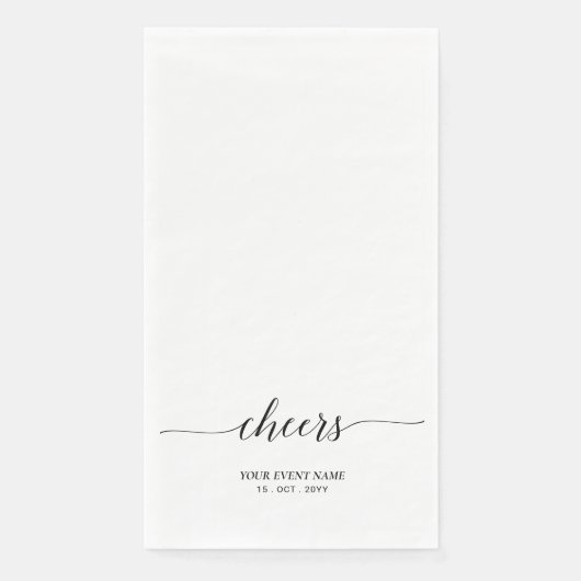 Serviette En Papier Black Elegant Script Lettering Cheers Événement (Devant)