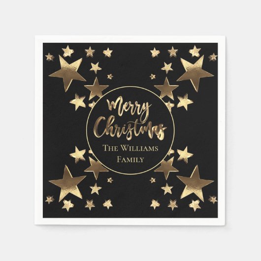 Serviette En Papier Black et Gold Look Star Motif Élégant Noël (Devant)