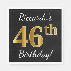 Serviette En Papier Black, Faux Gold 46e anniversaire + Nom personnali