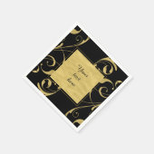 Serviette En Papier Black & Faux Gold Floral Swirl Mariage élégant (Coin)