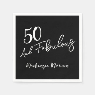 Serviette En Papier Black Fifty and Fabulous Script Birthday