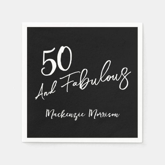 Serviette En Papier Black Fifty and Fabulous Script Birthday (Devant)
