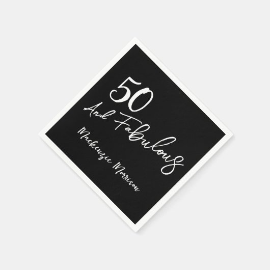 Serviette En Papier Black Fifty and Fabulous Script Birthday (Coin)