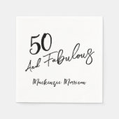 Serviette En Papier Black Fifty and Fabulous Script Birthday (Devant)