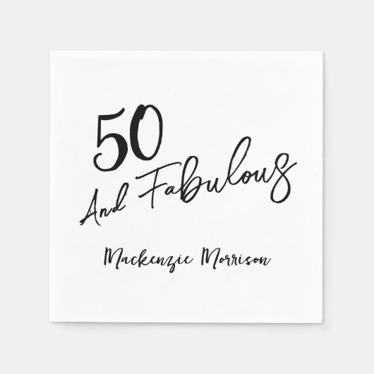 Serviette En Papier Black Fifty and Fabulous Script Birthday Party (Devant)