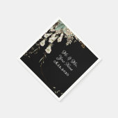 Serviette En Papier Black Floral Garland Script Mariage élégant (Coin)