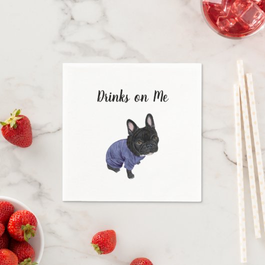 Serviette En Papier Black Frenchie Cocktail Napkins (En situation)