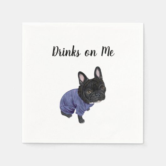 Serviette En Papier Black Frenchie Cocktail Napkins (Devant)