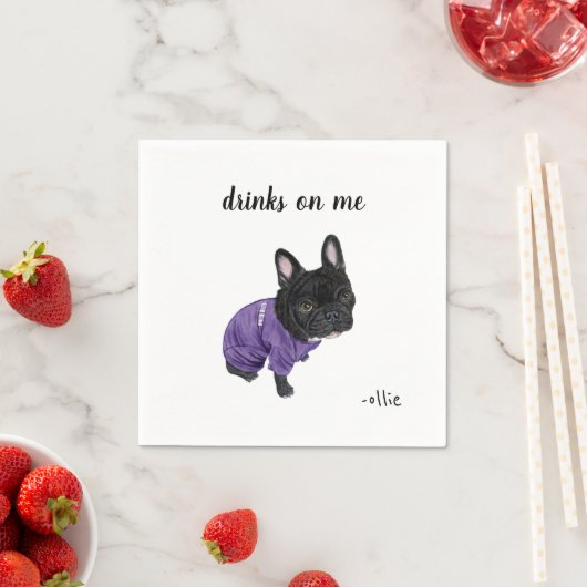 Serviette En Papier Black Frenchie Cocktail Napkins (En situation)