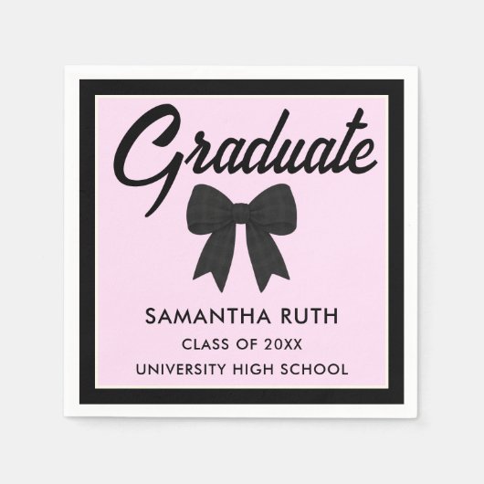 Serviette En Papier Black Gingham Bow Graduation Party (Devant)