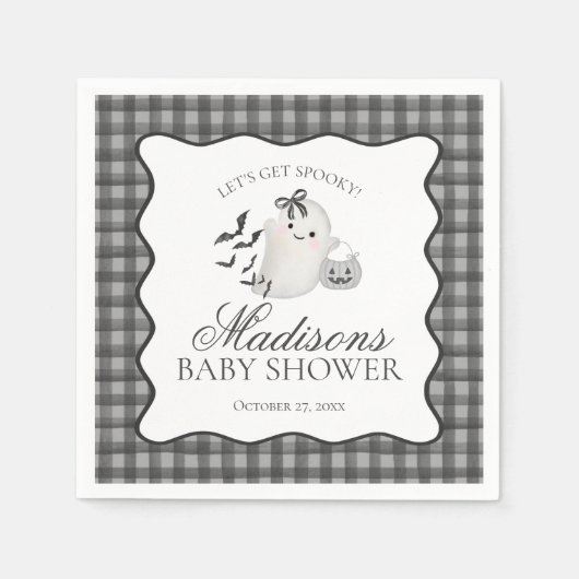 Serviette En Papier Black Gingham Little Boo Ghost Baby Shower Dessert (Devant)