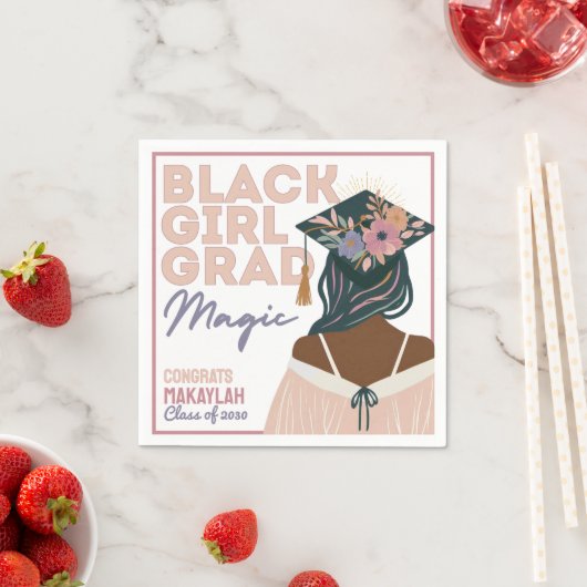 Serviette En Papier Black Girl Grad Magic Floral Boho Graduation Party (En situation)