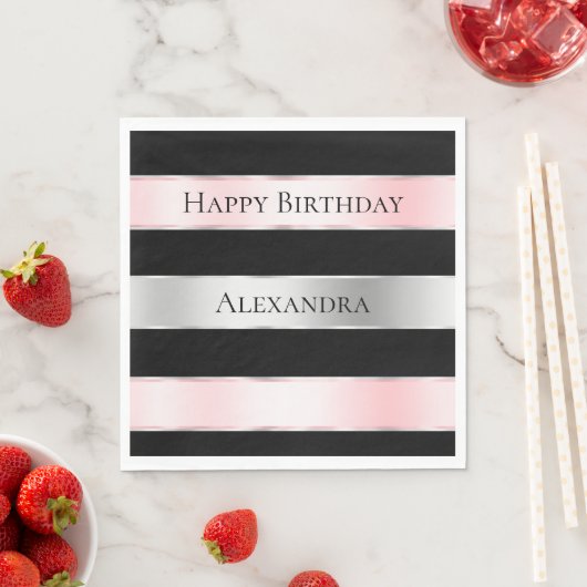 Serviette En Papier Black Glam Silver Blush rose Ribbon Anniversaire (En situation)