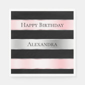Serviette En Papier Black Glam Silver Blush rose Ribbon Anniversaire (Devant)