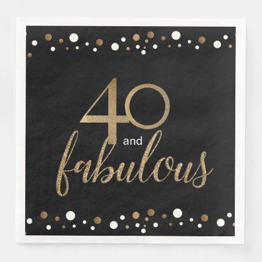 Serviette En Papier Black Gold 40 et fabuleux 40e anniversaire (Devant)