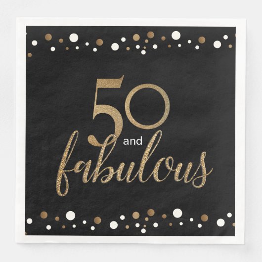 Serviette En Papier Black Gold 50 et fabuleux 50e anniversaire (Devant)