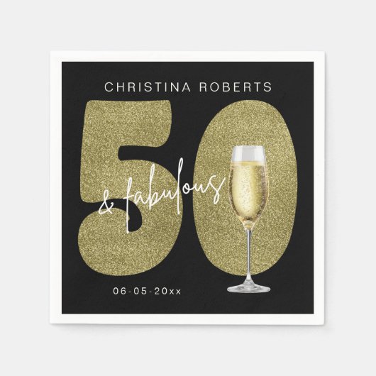 Serviette En Papier Black Gold 50 & Fabulous Birthday  (Devant)