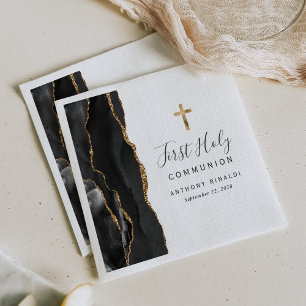 Serviette En Papier Black Gold Agate Première communion sainte