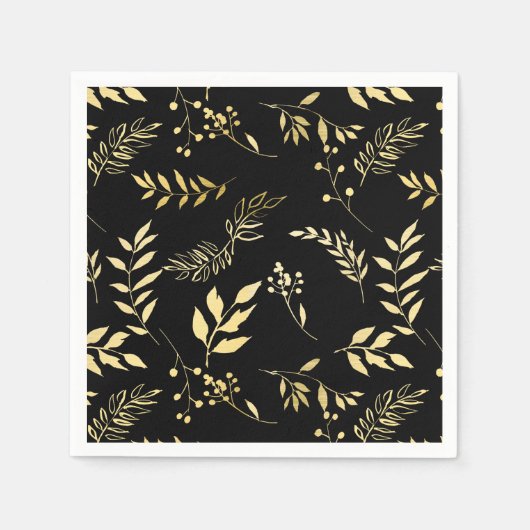 Serviette En Papier Black & Gold Botanical Glamor Glam Wedding Party (Devant)