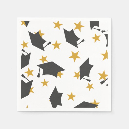Serviette En Papier Black Gold Caps Stars Motif (Devant)