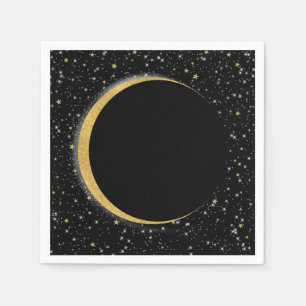 Serviette En Papier Black & Gold Céleste Lune Étoiles Lunaire Magie