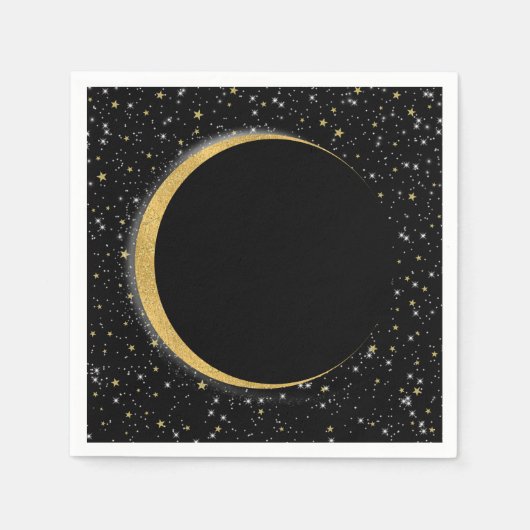 Serviette En Papier Black & Gold Céleste Lune Étoiles Lunaire Magie (Devant)