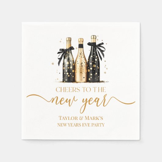 Serviette En Papier Black Gold Champagne Cheers New Years Eve Party (Devant)