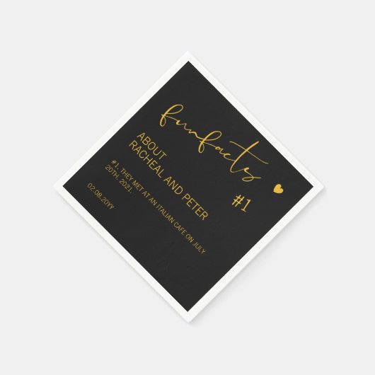 Serviette En Papier Black Gold Chic Moderne Fun Facts Script Mariage (Coin)