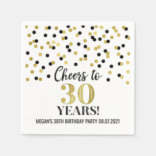 Serviette En Papier Black Gold Confetti encourage à 30 ans Anniversair