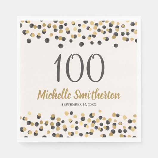 Serviette En Papier Black Gold Confetti Parties scintillant 100e anniv (Devant)