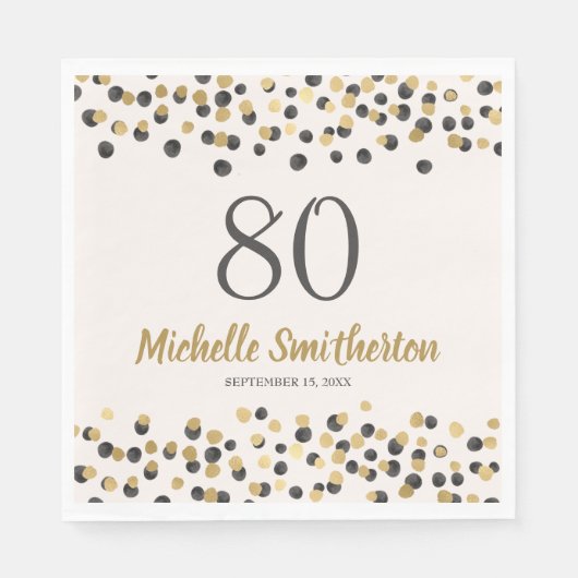 Serviette En Papier Black Gold Confetti Parties scintillant 80e annive (Devant)