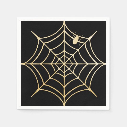 Serviette En Papier Black & Gold Éffrayant Halloween Spiderweb & Spide (Devant)