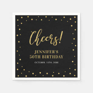 Serviette En Papier Black & Gold Elegant Classique Adulte Anniversaire