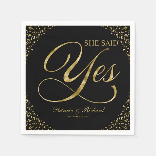 Serviette En Papier Black Gold Elle A Dit Oui Engagement (Devant)