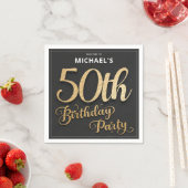 Serviette En Papier Black Gold Faux Foil Personnalisé Élégant 50e anni (En situation)