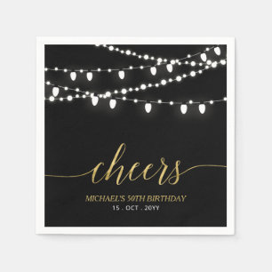 Serviette En Papier Black & Gold Fête d'anniversaire adulte avec lum