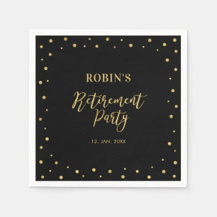 Serviette En Papier Black & Gold   Fête de retraite chic confettis