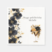 Serviette En Papier Black Gold Floral Cocktail Drinks 40th Birthday (Devant)