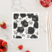 Serviette En Papier Black Gold Floral Glam Feuille Mariage (En situation)
