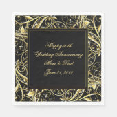 Serviette En Papier Black Gold Flourish 50e anniversaire Mariage (Devant)