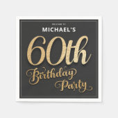 Serviette En Papier Black Gold Foil 60e fête d'anniversaire (Devant)