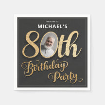 Black Gold Foil Custom Photo 80th Birthday 